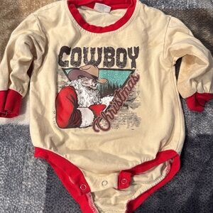 Cowboy Christmas Kids One Piece - Cream and Red